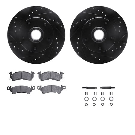 Dynamic Friction Co 8312-47007, Rotors-Drilled, Slotted-BLK w/ 3000 Series Ceramic Brake Pads incl. Hardware, Zinc Coat 8312-47007